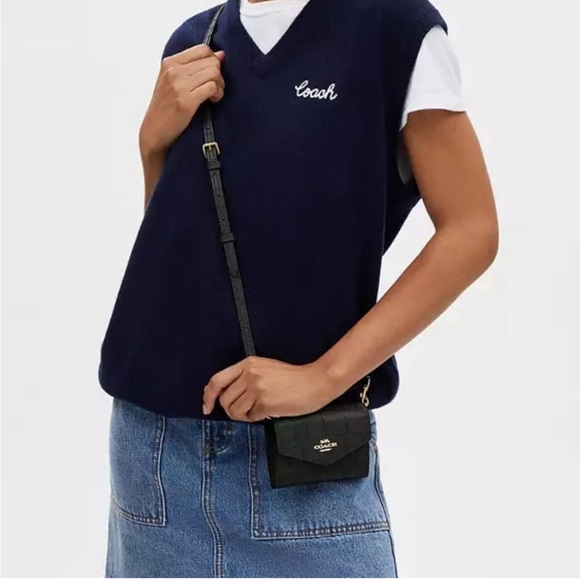 Coach Mini Envelope Leather Wallet CROSSBODY DETACHABLE STRAP CU170 175 black - Picture 1 of 6